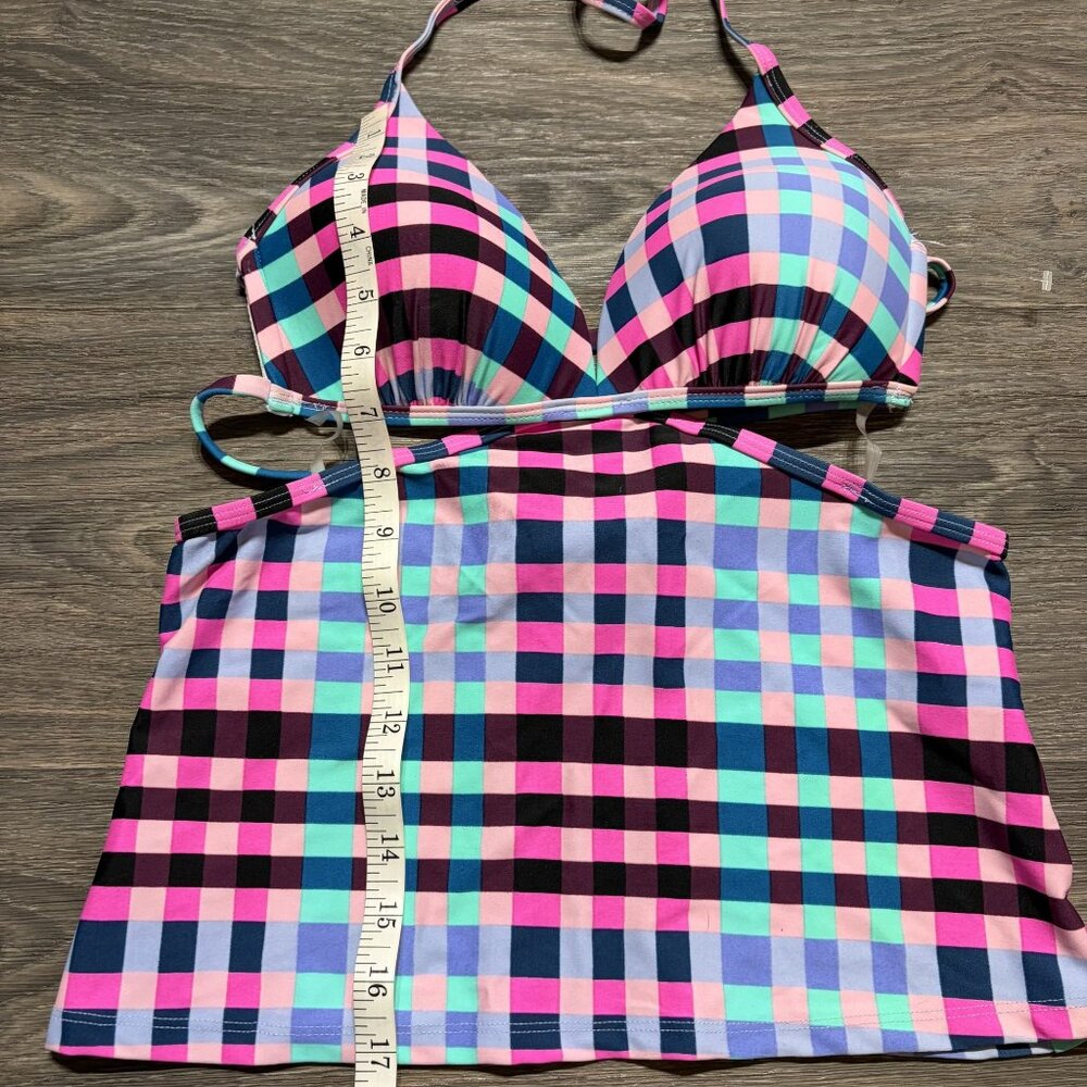 Hula Honey Plaid Tankini Halter Top Medium Preppy Swim Wear Bathing Suit - Picture 5 of 11